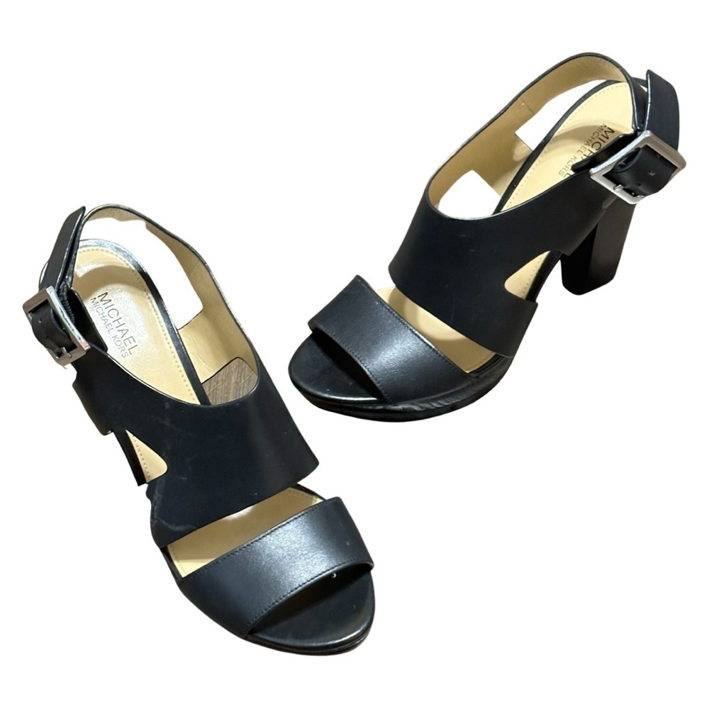MICHAEL Michael Kors Black Leather Block Heel Sandals